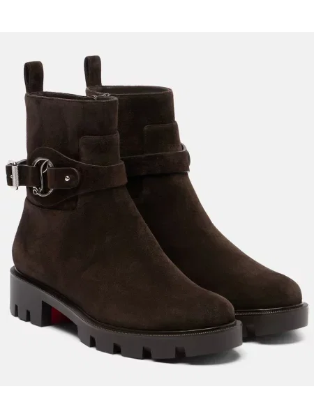 Cizme scurte Christian Louboutin din piele de căprioară maro