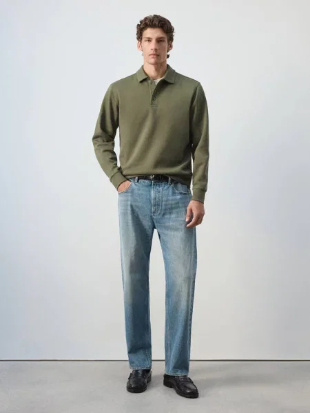 Bluza z kołnierzykiem polo o kroju regular fit khaki Mężczyzna XS MANGO MAN
