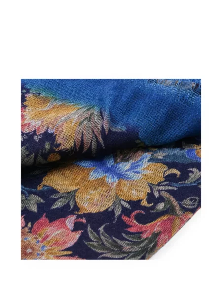 Fular Etro din cașmir cu model floral cu imagine albastru