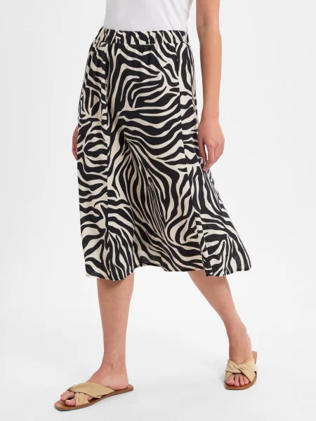 Franco Callegari Letnia spódnica z lnem Kobiety beżowy|czarny wzorzysty 34 czarna