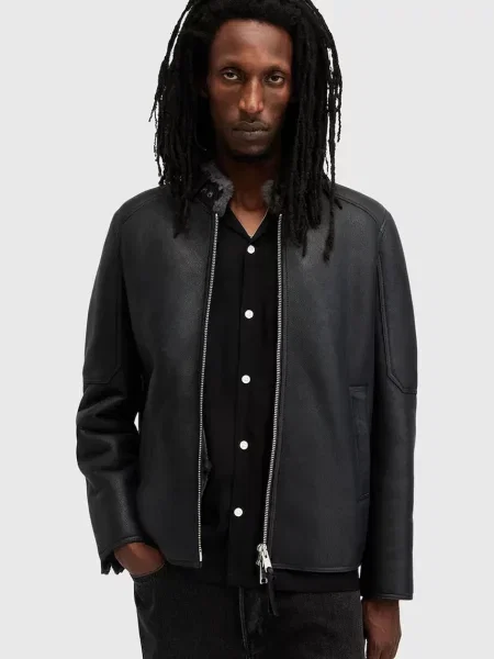 Кожено яке AllSaints HAYWARD преходен модел черно