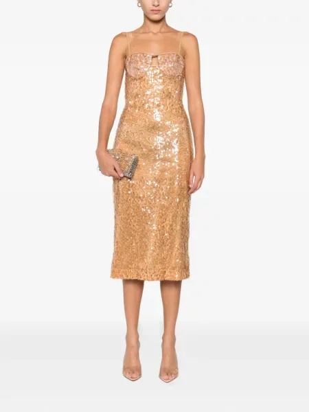 Rochie midi David Koma cu paiete până la genunchi de costum maro