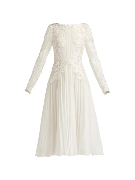 Rochie Tadashi Shoji plisată din dantelă de costum alb