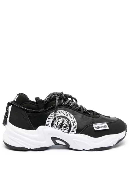Sneakerși Just Cavalli din piele cu imagine negru