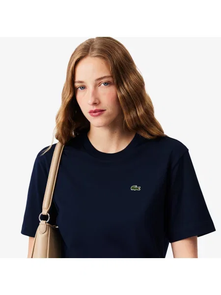 Lacoste T-Shirt Relaxed Fit Z Lekkiego Bawełnianego Dżerseju Pima granatowa