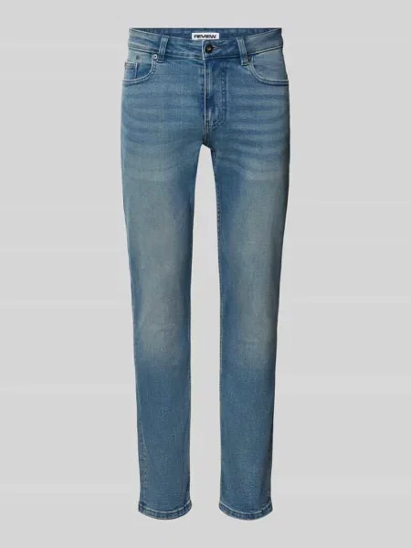 Jeansy w kroju slim fit z wpuszczanymi Review niebieskie