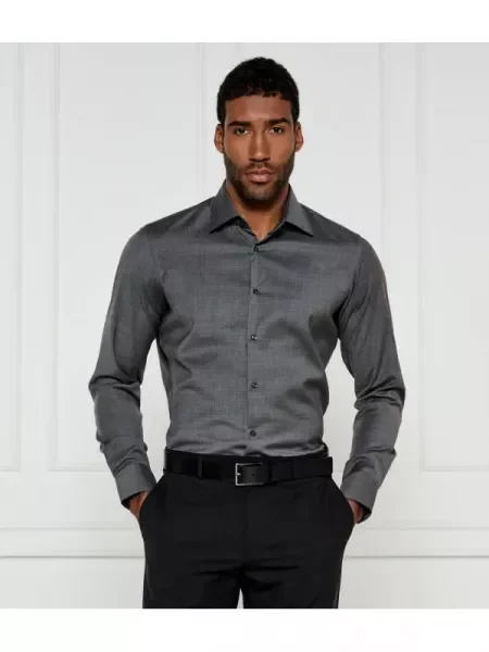 BOSS BLACK De lână cămașă negru