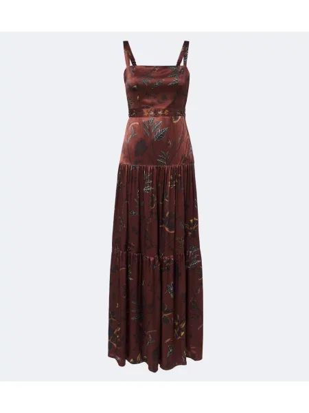 Rochie maxi Agua By Agua Bendita din satin cu imagine maro