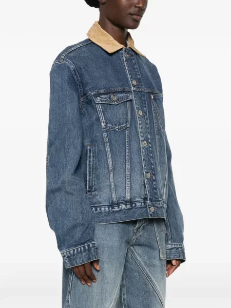 Apykaklė džinsinė striukė Jw Anderson kordinis velvetas mėlyna