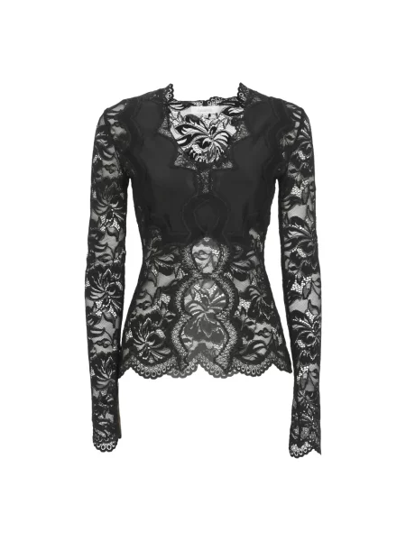 Bluzka Rabanne z długim rękawem koronkowa czarna