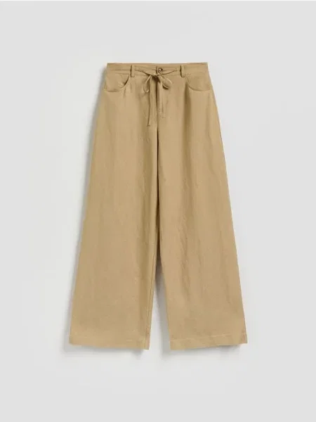Reserved Pantaloni cu crac larg din in bej