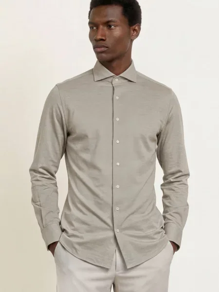 Profuomo Košile Slim Fit tmavě / krémová zelená