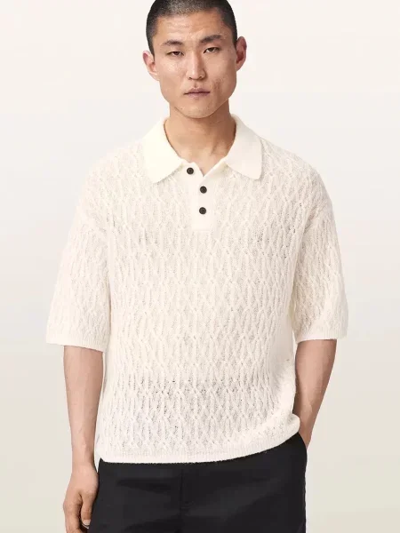 Tricou polo Allsaints de lână bej