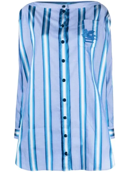 Rochie tip cămașă Etro cu dungi lungă de costum albastru