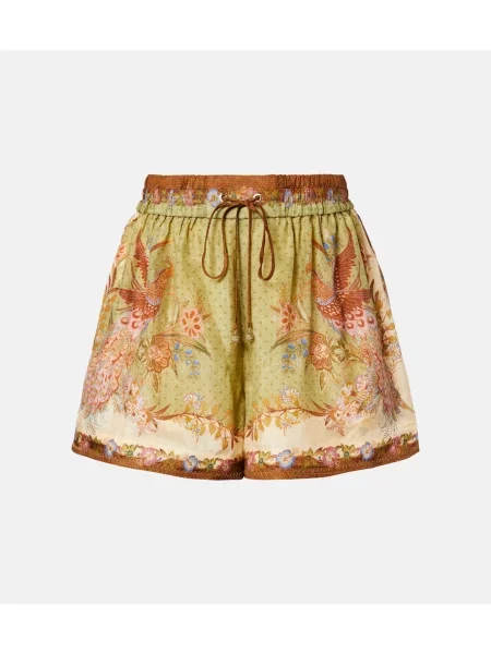Pantaloni scurți Zimmermann de mătase cu imagine verde