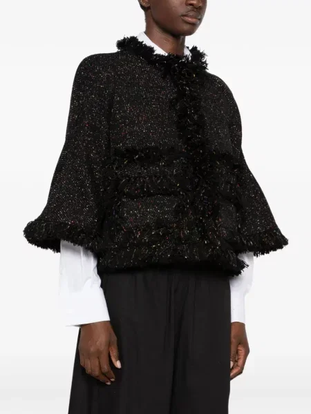 Μπουφάν Sacai με κρόσσια tweed μαύρο