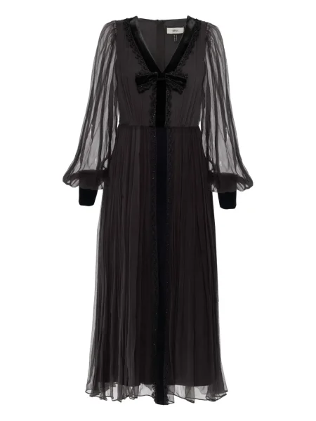 Aksamitna sukienka midi Nissa z kokardką do kolan czarna