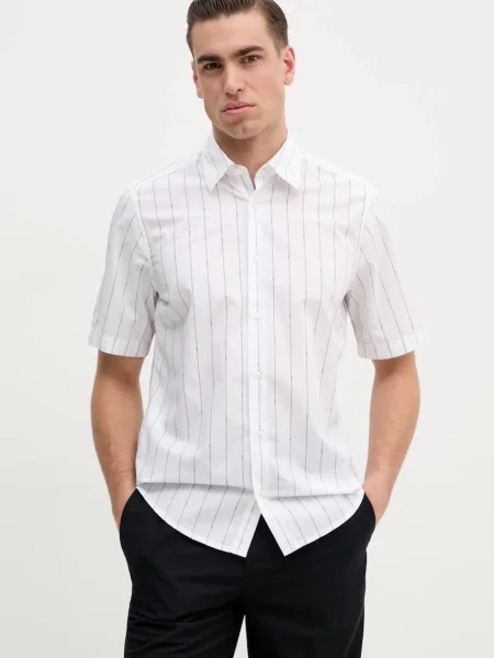 Риза BOSS Orange мъжка с кройка по тялото с класическа яка бяло