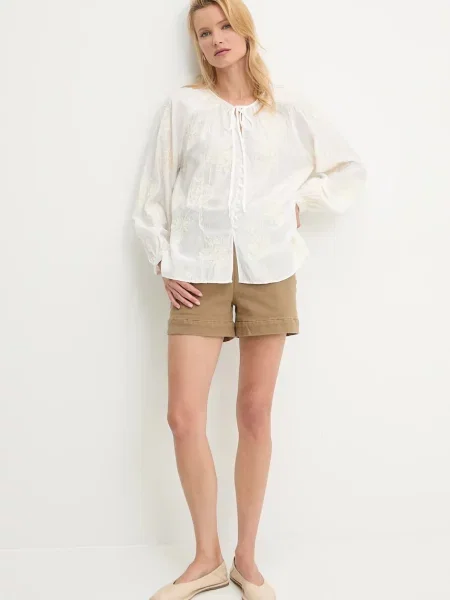 Однотонные шорты Answear.lab с высокой посадкой бежевые