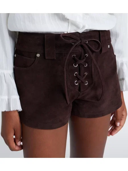 Pantaloni scurți Staud din piele de căprioară maro
