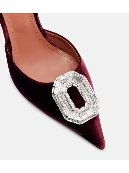 Pantofi cu toc Amina Muaddi de catifea slingback bordo
