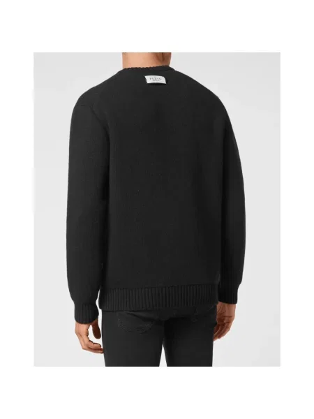 Sweter Philipp Plein wełniany z okrągłym dekoltem czarny