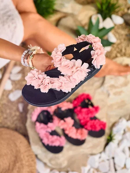 Sandale Resti cu model floral negru