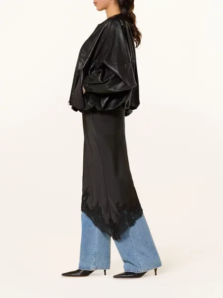 Neo Noir Satynowa Spódnica Fiora Z Koronką schwarz czarna