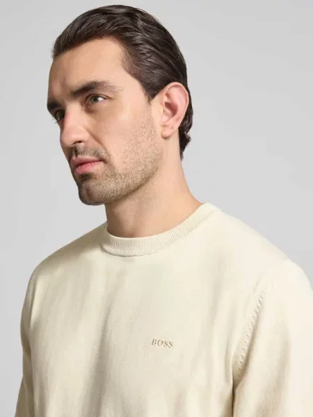 Sweter z dzianiny z czystej bawełny w kroju regular fit model UPCAS' Boss beżowy