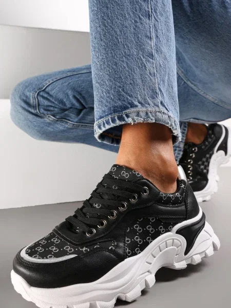 Sneakerși cu Fir Metalic pe Talpă Groasă Melimeda negri