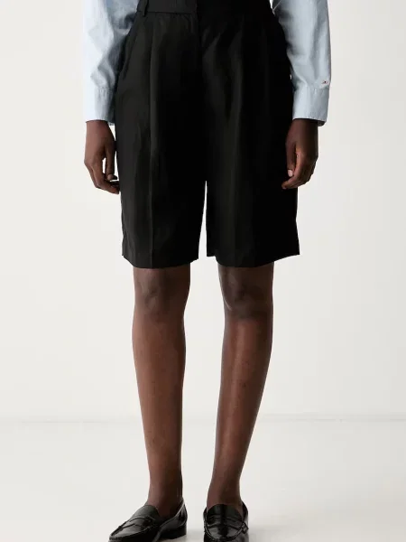Tommy Hilfiger bermude pentru femei cu amestec de in negru