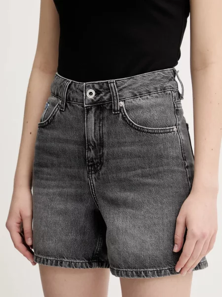 Karl Lagerfeld Jeans szorty jeansowe gładkie high waist szary