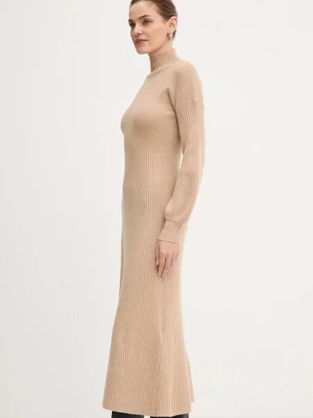 Вовняна сукня Luisa Spagnoli maxi облягаюча бежевий