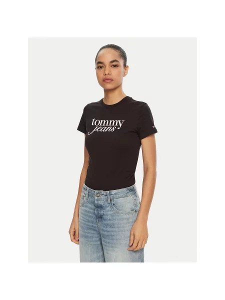 Tommy Jeans T-Shirt Essential Slim Fit μαύρο