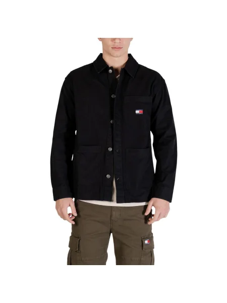 Tommy Jeans cămașă din cu guler clasic regular negru