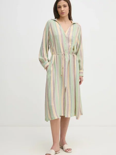 La Petite Française sukienka z domieszką lnu RIVA mini prosta RIVA zielony