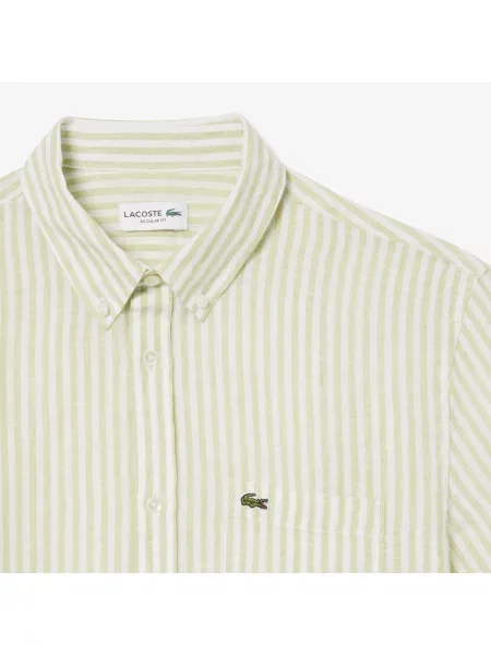 Lacoste Lniana Koszula O Regularnym Kroju Z Krótkim Rękawem zielony