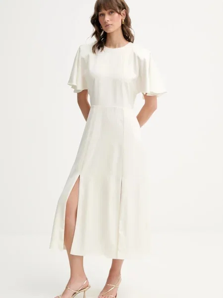 Rotate sukienka midi rozkloszowana beżowy