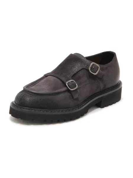 Loafersy Doucal's skórzane na sprzączkę szare