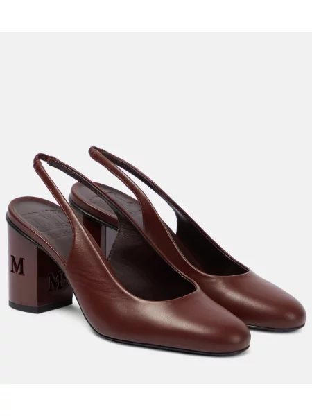 Pantofi cu toc Max Mara din piele slingback maro