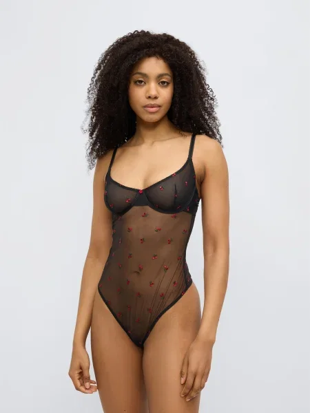 Hunkemöller Bodi Chelsey zelena / rdeča črna