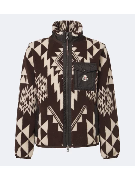 Geacă Moncler din fleece cu imagine maro