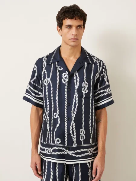 Dolce & Gabbana Letní Košile Comfort Fit Z Hedvábí tmavě modrá bílá