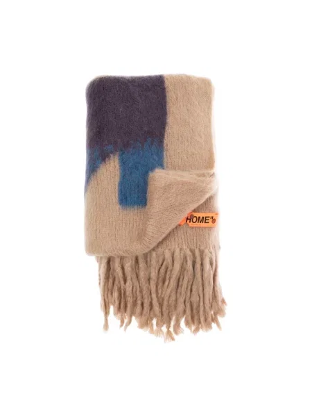 Szal Off-white wełniana z nadrukiem biała