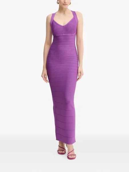 Rochie maxi Hervé Léger cu decolteu în V de costum violet