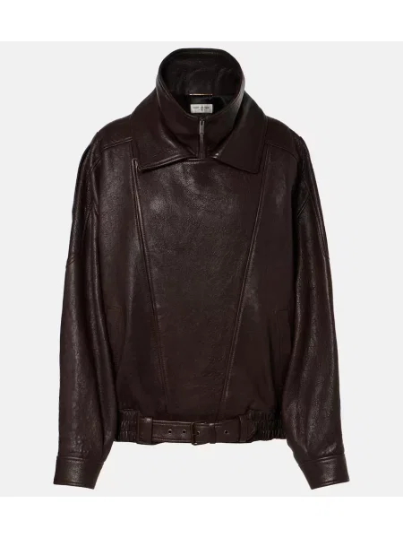 Kurtka skórzana Saint Laurent brązowa