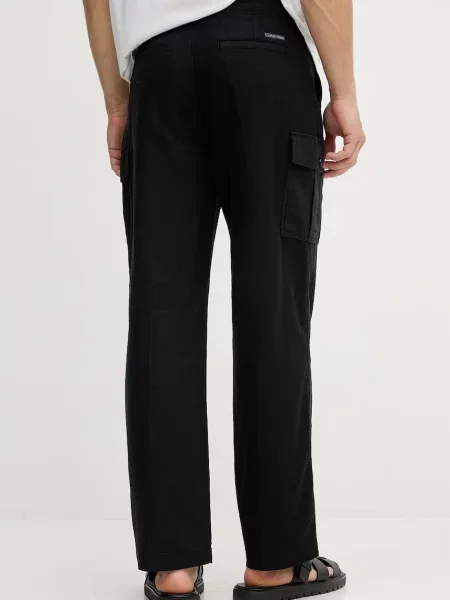 Calvin Klein Jeans spodnie cargo z lnem czarne