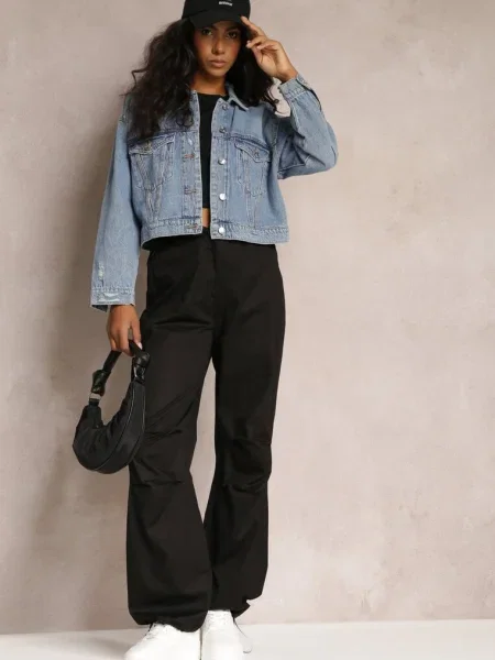 Pantaloni largi cu șnururi și talie încrețită Nirli negri