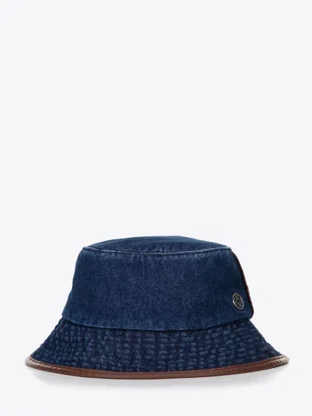 Kapelusz typu bucket z domieszką bawełny unisex granatowo brązowy