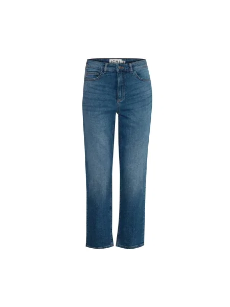 Proste jeansy Ichi z wysoką talią o krotszym kroju niebieskie